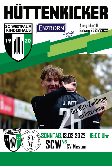 Cover eines Sportmagazins Hüttenkicker mit zwei jungen Spielern und Spielinformationen.