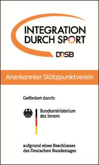 Informatives Plakat zur Integration durch Sport, das den Status eines anerkannten Stützpunktvereins und die Förderung durch das Bundesministerium des 