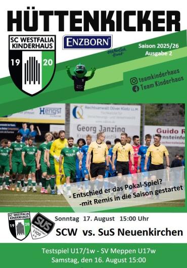 Flyer für die Saison 2025/26 des Hüttenkickers mit Auflistung verschiedener Spieltermine und Testspiele.
