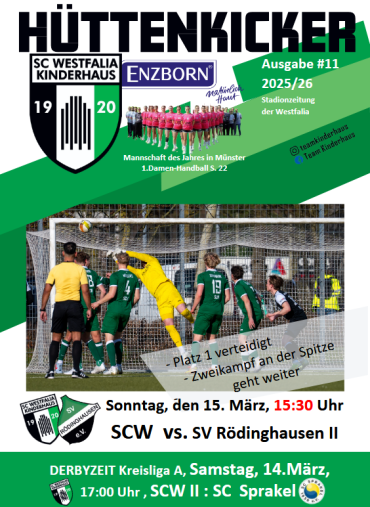 Sportprogramm eines Sportvereins mit Spielszene und kommenden Spielterminen