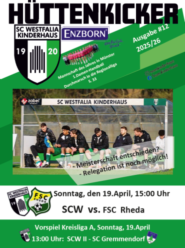 Eine Sportzeitung Ausgabe des Hüttenkickers mit Spielprogramm des SC Westfalia Kinderhaus.