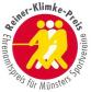 Logo des Reiner-Klimke-Preises mit drei stilisierten gelben Figuren im Zentrum.