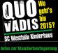 Plakat des SC Westfalia Kinderhaus mit dem Slogan Quo geht's Vadis und Informationen zur Standortverlagerung 2015.