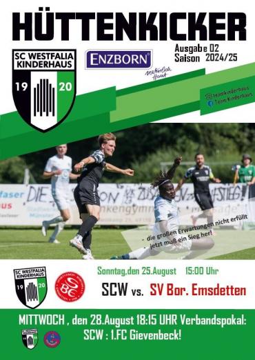 Ein Programmheft des Hüttenkicker für die Saison 2024/25, das Spieltermine und Mannschaften auflistet.