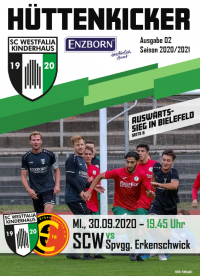 Eine Magazinseite des HüttenKickers mit Spielvorschau für das Fußballspiel zwischen SC Westfalik Kinderhaus und Spvgg. Erkenschwick.