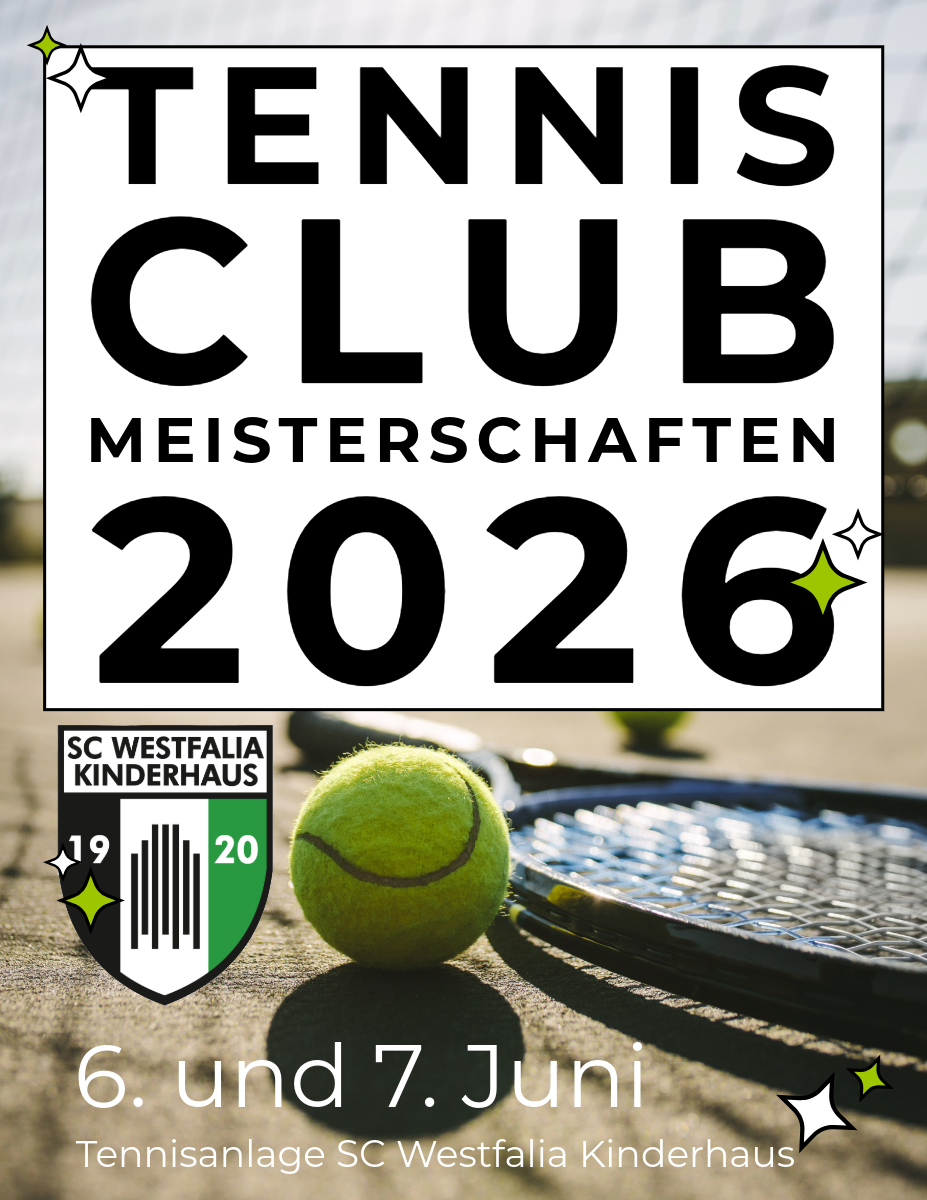 Ein Werbeplakat für die Tennis-Meisterschaften 2026, das einen Tennisschläger und einen Tennisball zeigt.